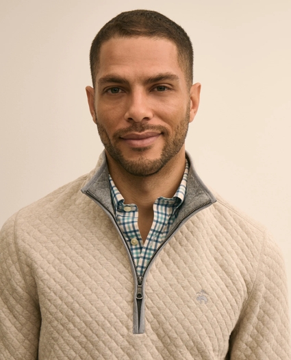 Cotton Blend Diamond-Quilted Quarter-Zip, image 2