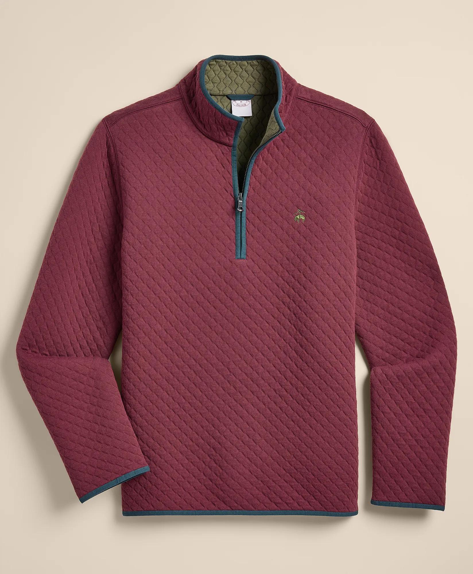 Cotton Blend Diamond-Quilted Quarter-Zip, image 1