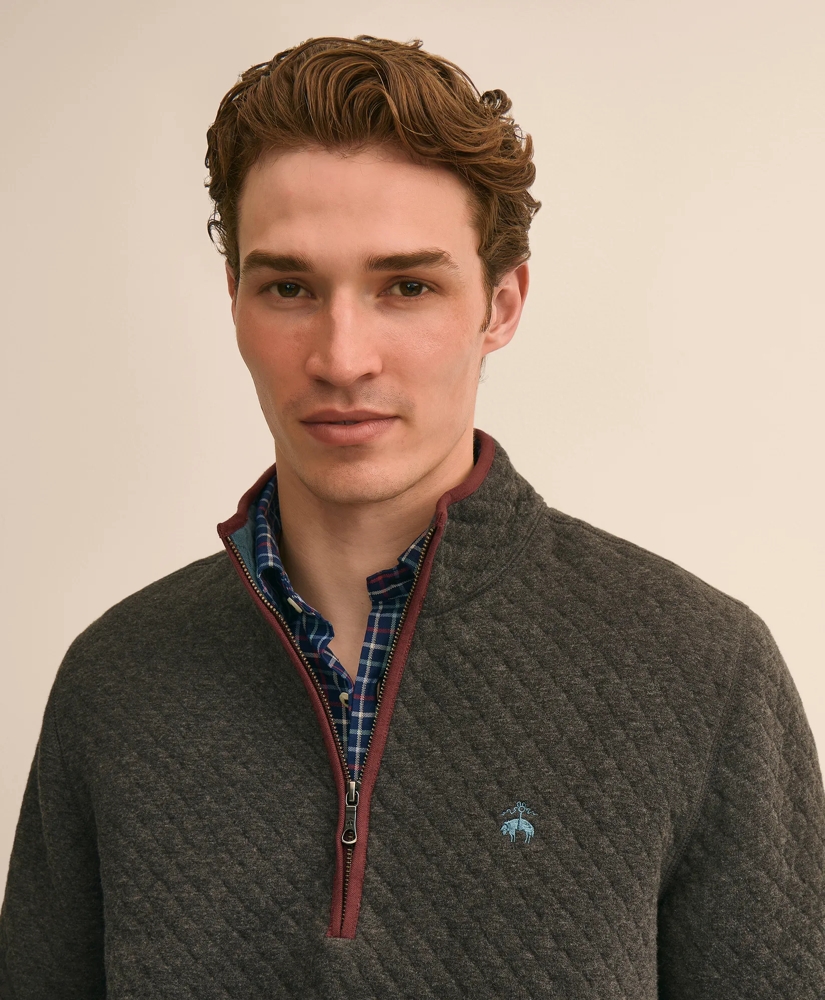 Cotton Blend Diamond-Quilted Quarter-Zip, image 2