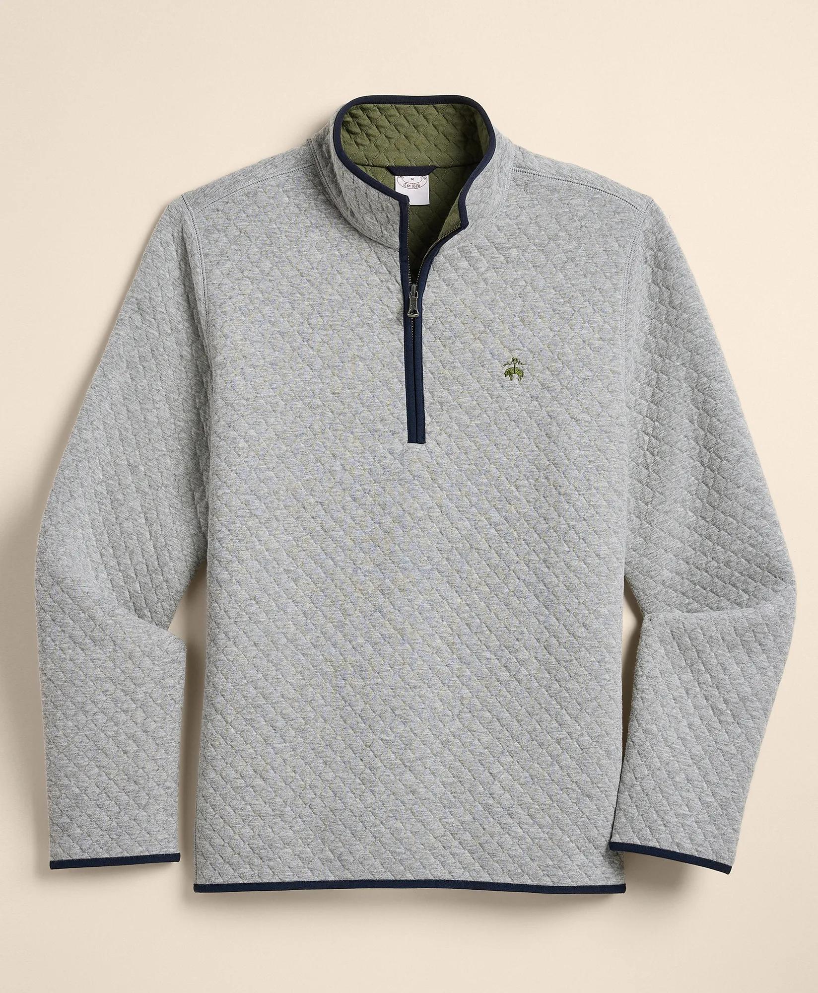 Cotton Blend Diamond-Quilted Quarter-Zip, image 1