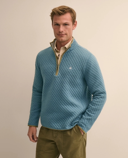 Cotton Blend Diamond-Quilted Quarter-Zip, image 1