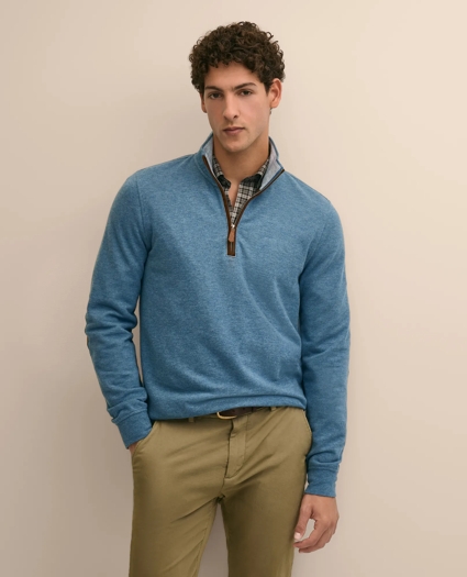 Cotton Blend Pique Quarter-Zip, image 1