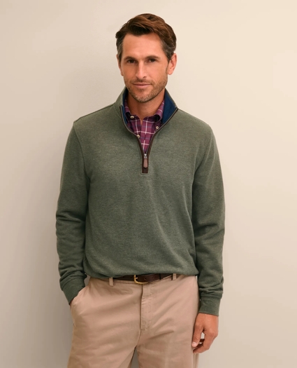 Cotton Blend Pique Quarter-Zip, image 1