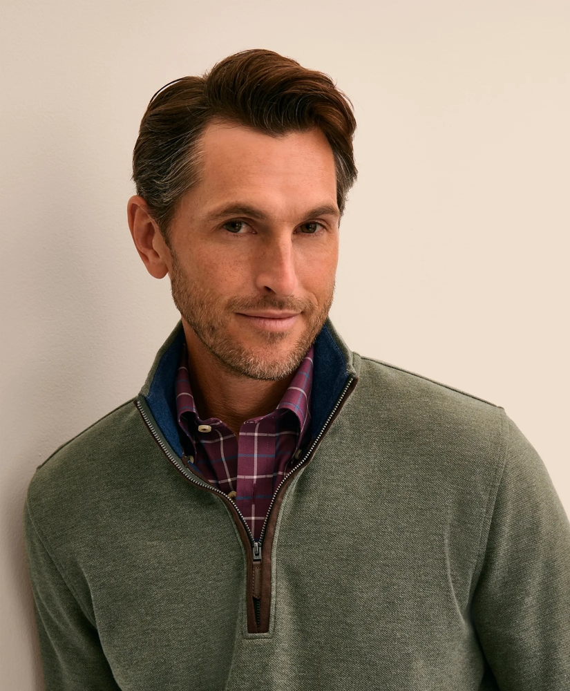 Cotton Blend Pique Quarter-Zip, image 3