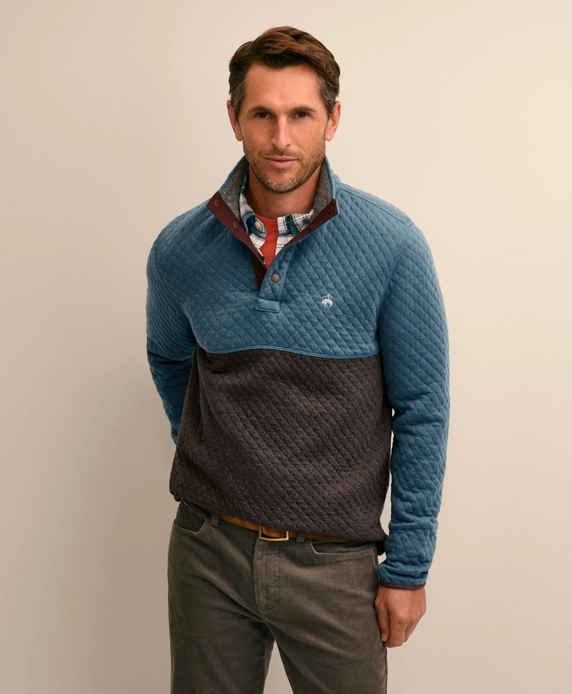 Cotton Blend Quilted Color Blocked Quarter-Zip, image 1