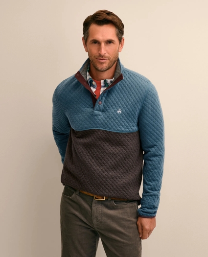 Cotton Blend Quilted Color Blocked Quarter-Zip, image 1