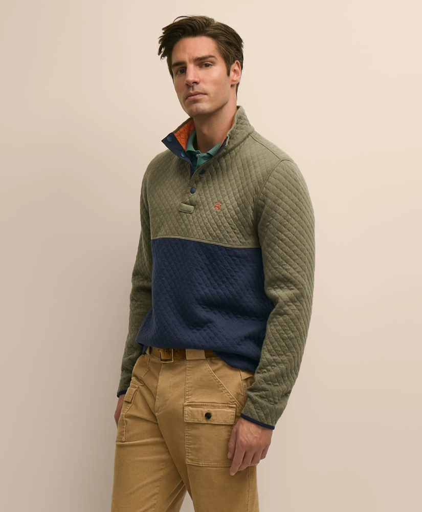 Cotton Blend Quilted Color Blocked Quarter-Zip, image 1