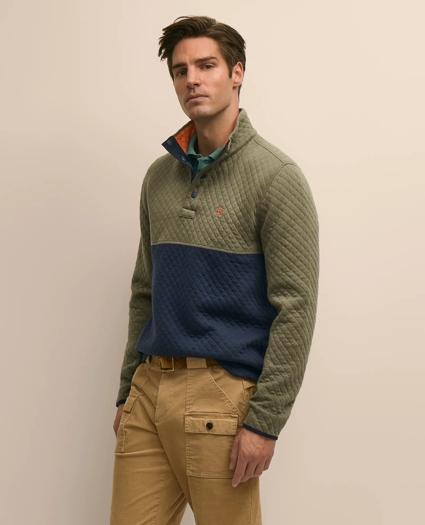 Cotton Blend Quilted Color Blocked Quarter-Zip, image 1
