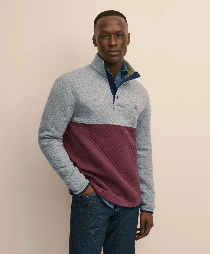 Cotton Blend Quilted Color Blocked Quarter-Zip, image 1