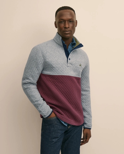 Cotton Blend Quilted Color Blocked Quarter-Zip, image 1