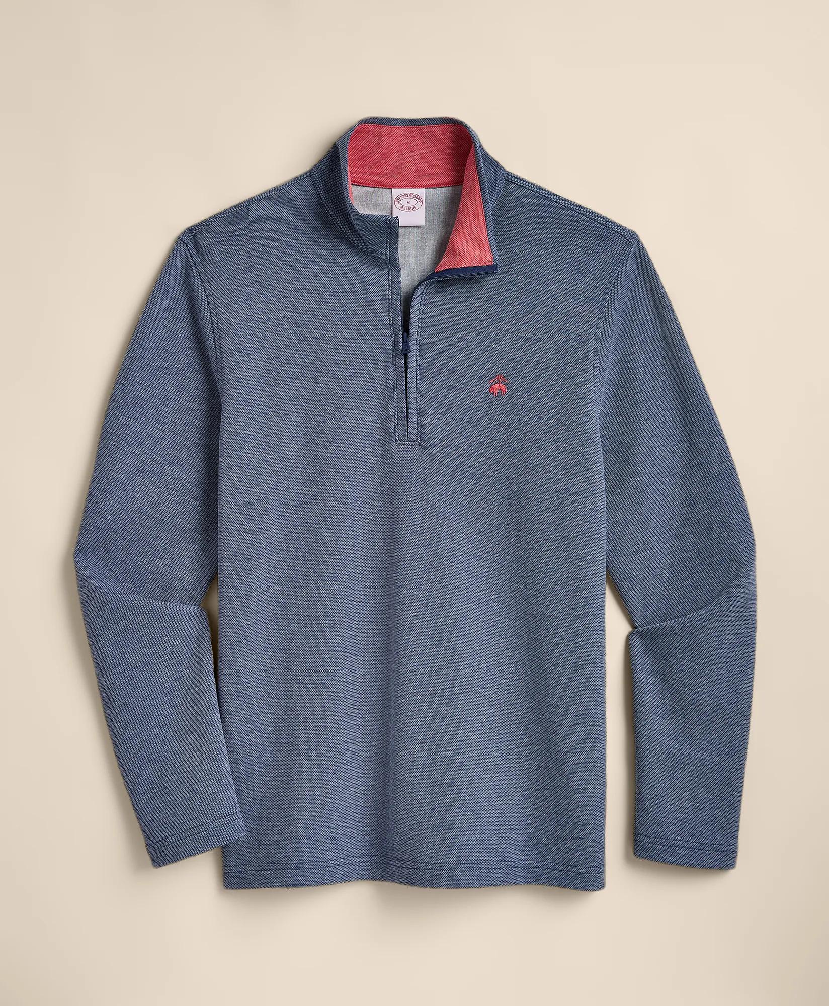 Cotton Blend Pique Quarter-Zip, image 1
