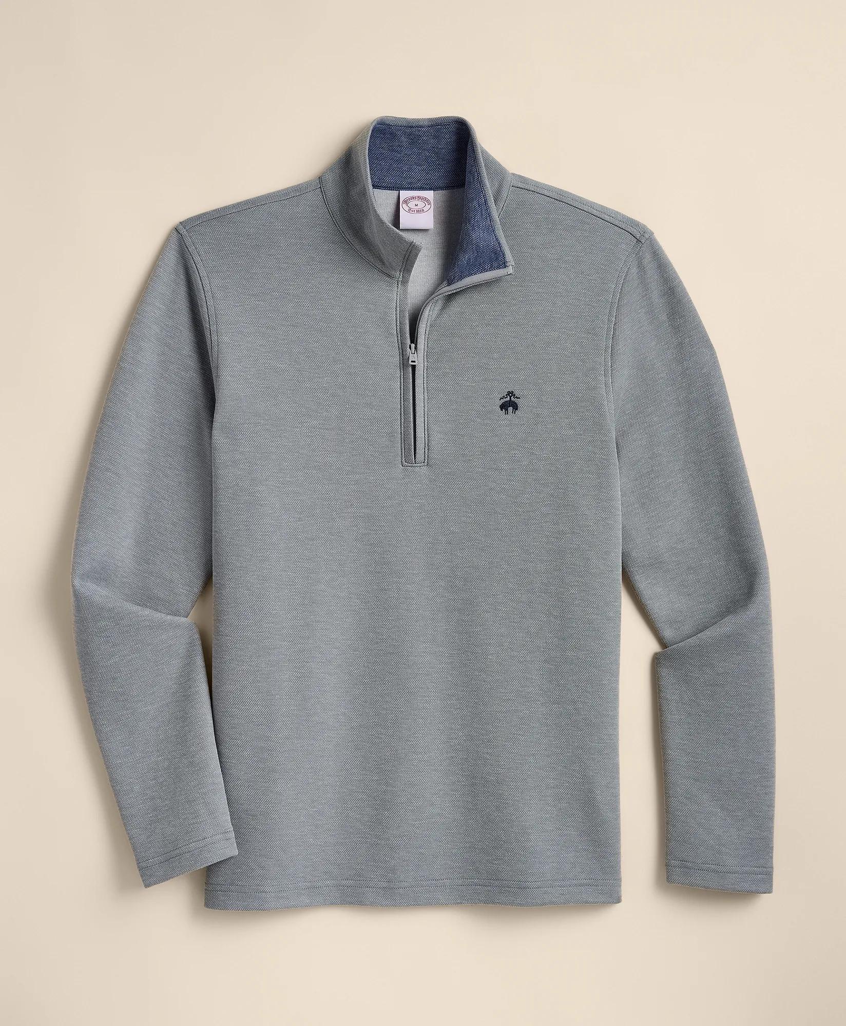 Cotton Blend Pique Quarter-Zip, image 1