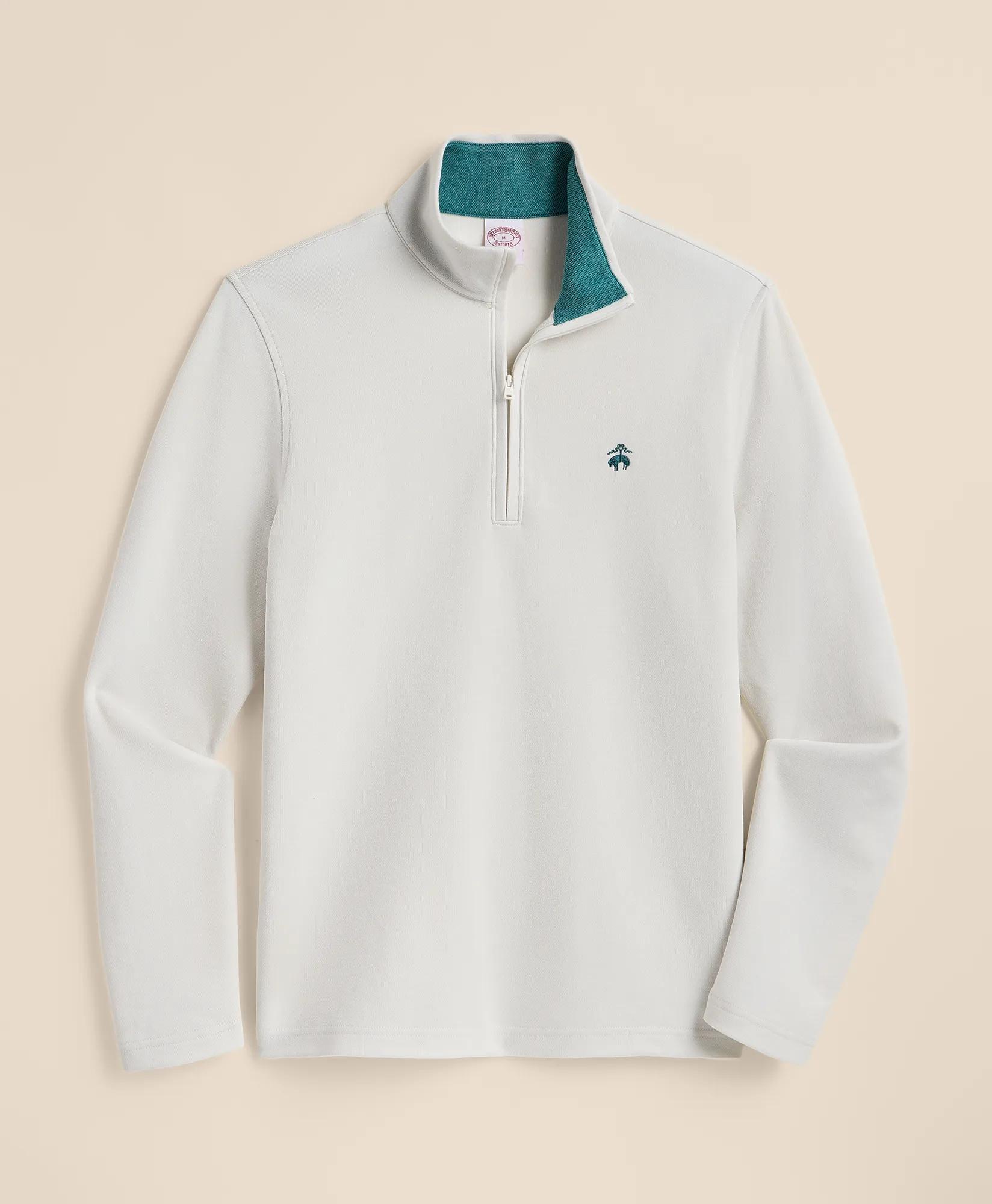 Cotton Blend Pique Quarter-Zip, image 1