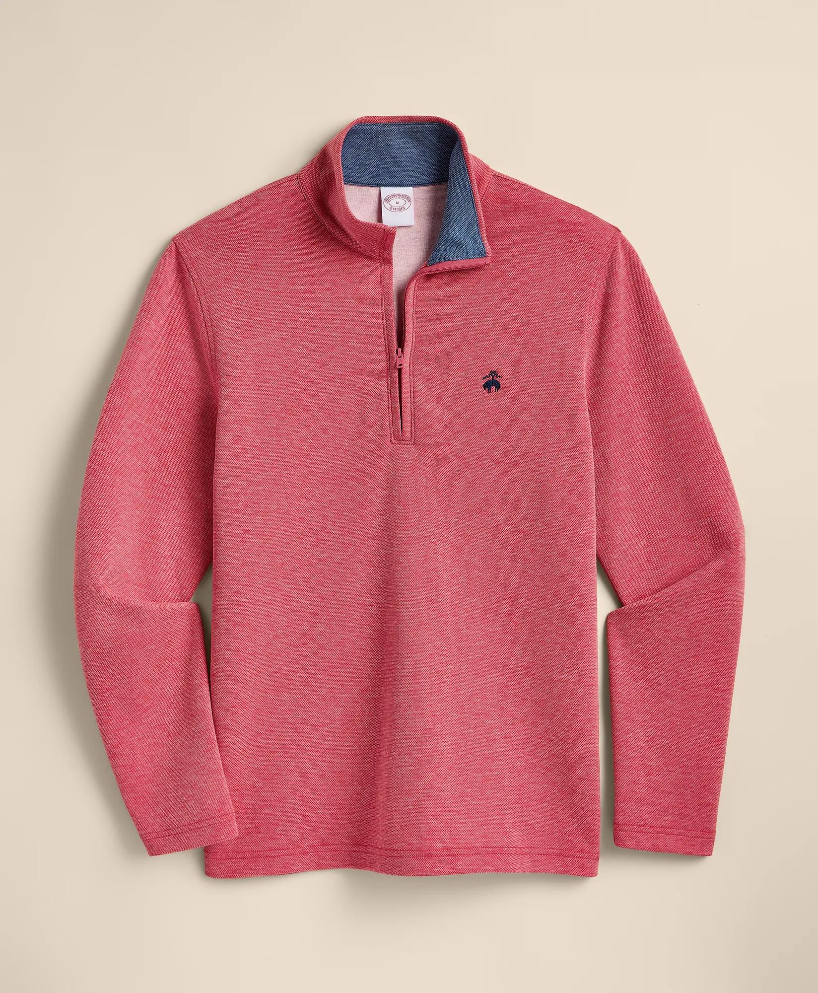 Cotton Blend Pique Quarter-Zip, image 1