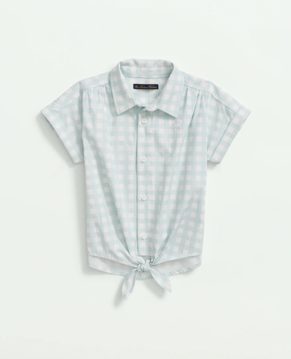 Girls Cotton Tie Front Short Sleeve Gingham Shirt, image 1
