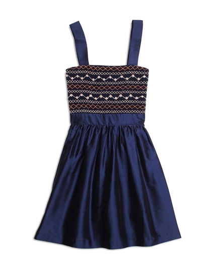 Girls Silk Sleeveless Smocked Dress, image 1