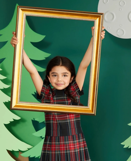 Girls Short-Sleeve Tartan Dress, image 3