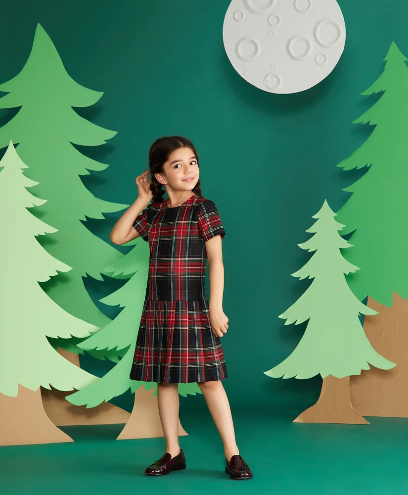 Girls Short-Sleeve Tartan Dress, image 4