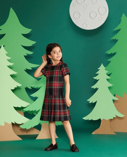 Girls Short-Sleeve Tartan Dress, image 4
