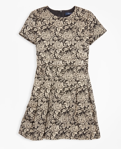 Girls Short-Sleeve Floral Jacquard Dress
