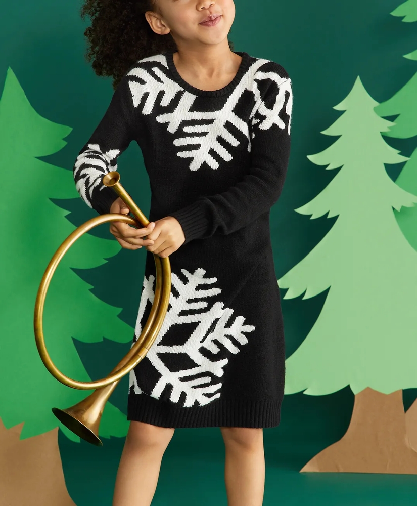 Girls Long-Sleeve Oversized Snowflake Dress, image 3