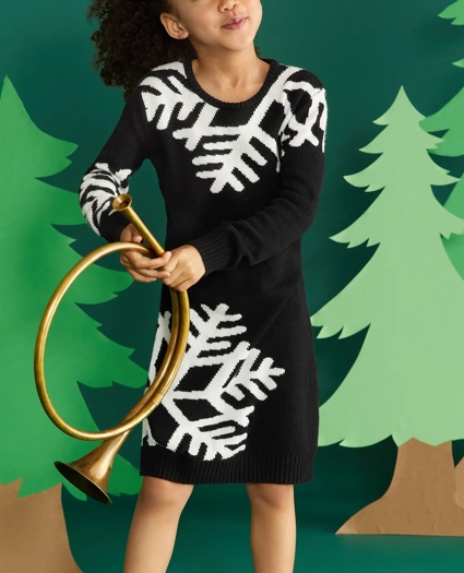 Girls Long-Sleeve Oversized Snowflake Dress, image 3