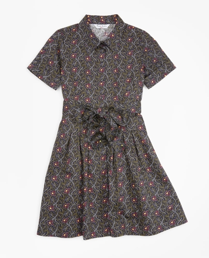 Girls Cotton Pleated Floral Print Shirt Dress, image 1