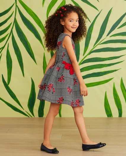 Girls Floral Jacquard and Houndstooth Dress, image 2