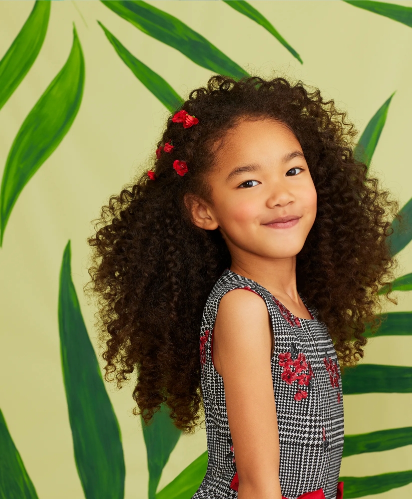Girls Floral Jacquard and Houndstooth Dress, image 3