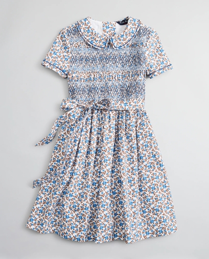 Girls Floral Smocked Cotton Dress, image 1