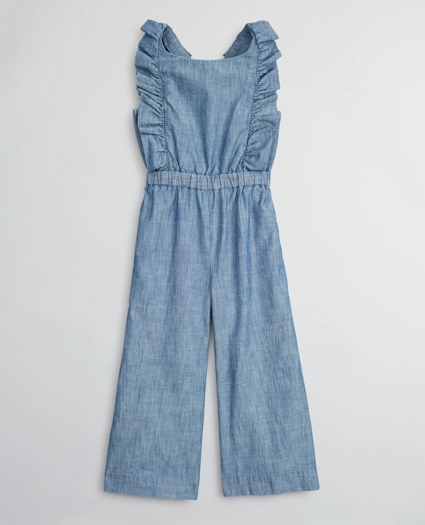 Girls Cotton Chambray Ruffle Jumpsuit, image 1