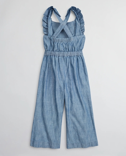 Girls Cotton Chambray Ruffle Jumpsuit, image 2