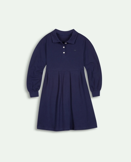 Girls Cotton Long Sleeve Polo Dress, image 1