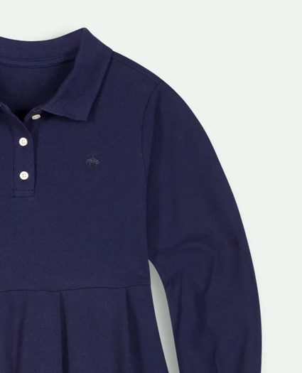 Girls Cotton Long Sleeve Polo Dress, image 2