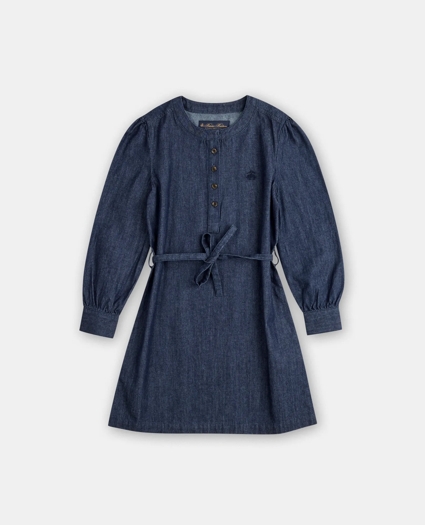 Girls Cotton Denim Belted Shift Dress, image 1