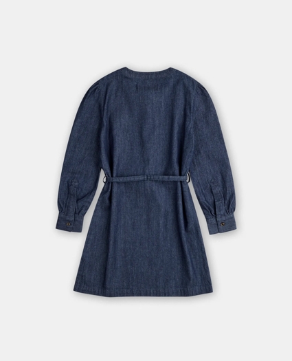 Girls Cotton Denim Belted Shift Dress, image 2