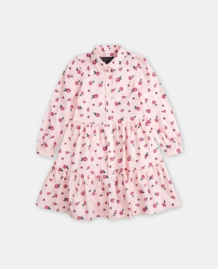 Girls Cotton Rose Print Shirt Dress, image 1