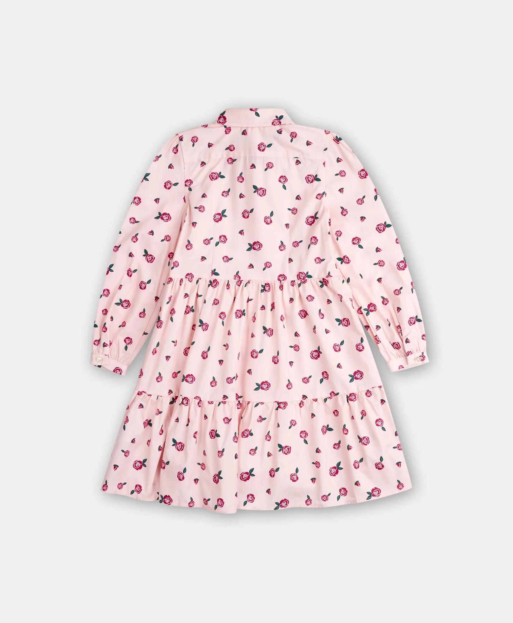 Cotton Rose Print Shirt Dress