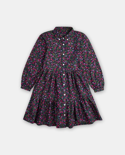 Girls Cotton Floral Shirt Dress, image 1