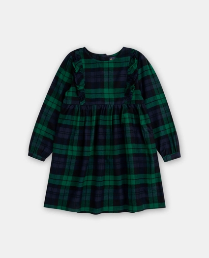 Girls Cotton Brushed-Flannel Plaid Ruffled Dress, image 1