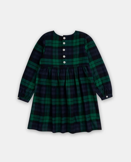 Girls Cotton Brushed-Flannel Plaid Ruffled Dress, image 2