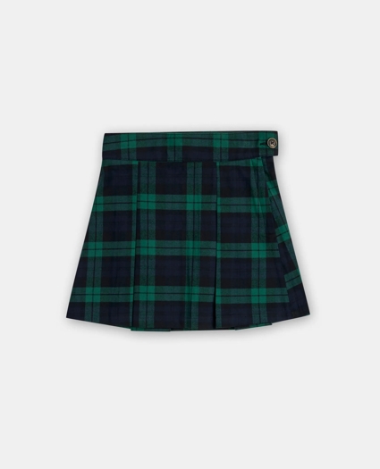 Girls Cotton Black Watch Tartan Pleated Skirt, image 1