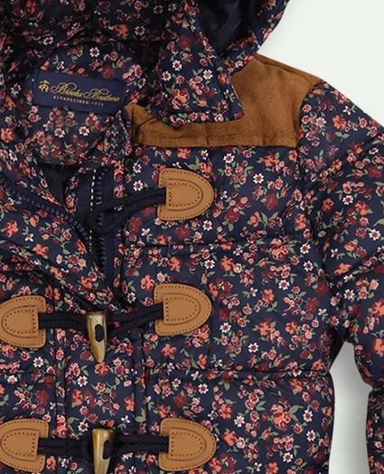 Girls Floral Quilted Duffle Coat, image 2