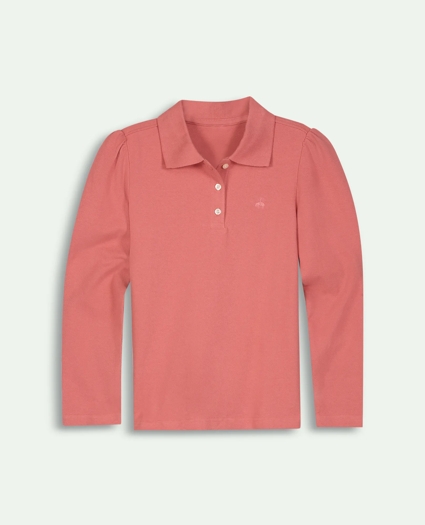 Girls Cotton Long Sleeve Pique Polo Shirt, image 1