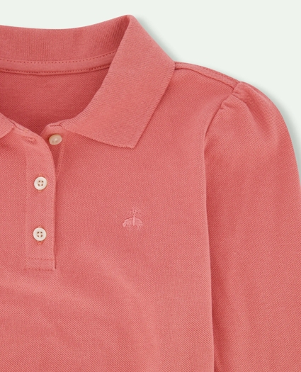 Girls Cotton Long Sleeve Pique Polo Shirt, image 2