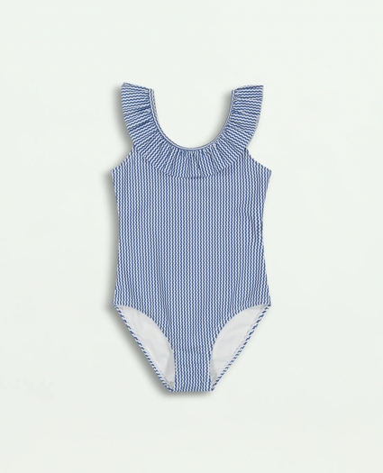 Girls One Piece Floral Print Ruffle Strap Swimsuit, image 1