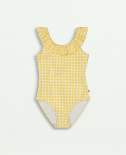 Girls One Piece Floral Print Ruffle Strap Swimsuit, image 1