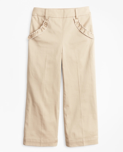 Girls Cotton Blend High Rise Ruffle Pants, image 1