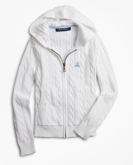 Girls Full-Zip Cotton Cable Hooded Sweater, image 1
