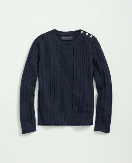 Girls Cotton Cable Crewneck Sweater, image 1